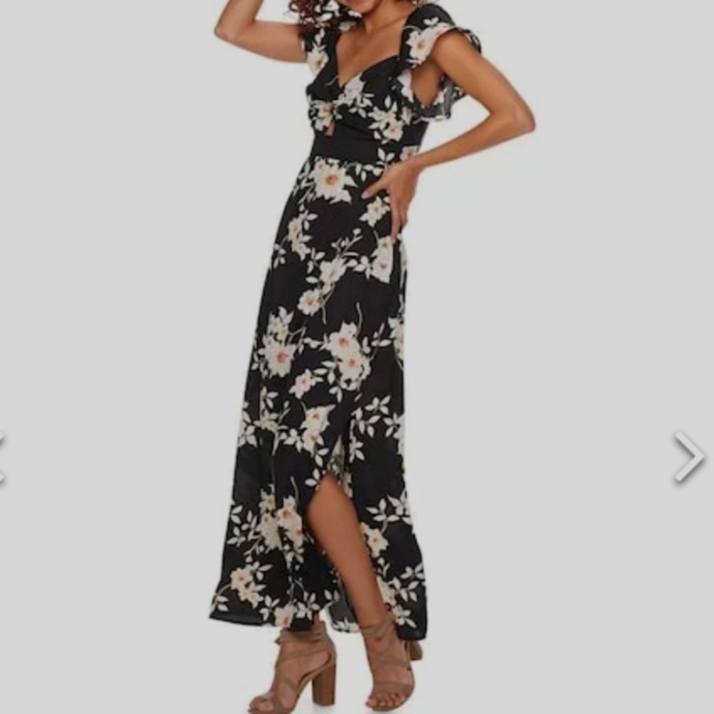 NWT Trixxi Floral Cutout-Keyhole  Cap Sleeve Maxi Dress Womens Size Medium